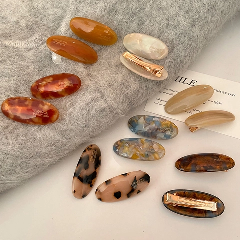 French Vintage Oval Acetate Duckbill Hair Clip For Women Retro Small Tortoise Shell Marble Pattern Hair Accessories Handmade Hair Grip