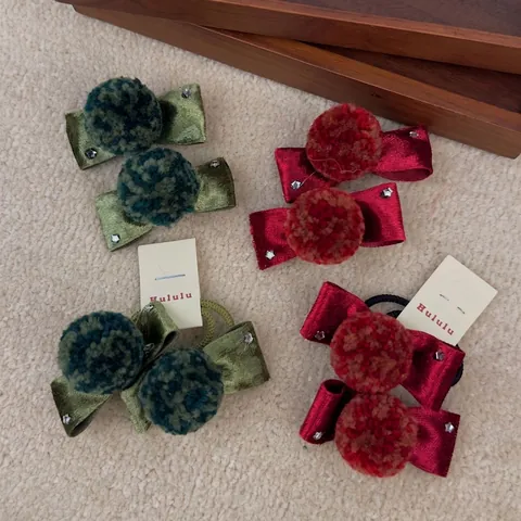 Juego de Pinzas y Gomas para el Pelo con Lazo de Terciopelo Pompones de Peluche y Estrellas de Diamantes Accesorios para Mujer