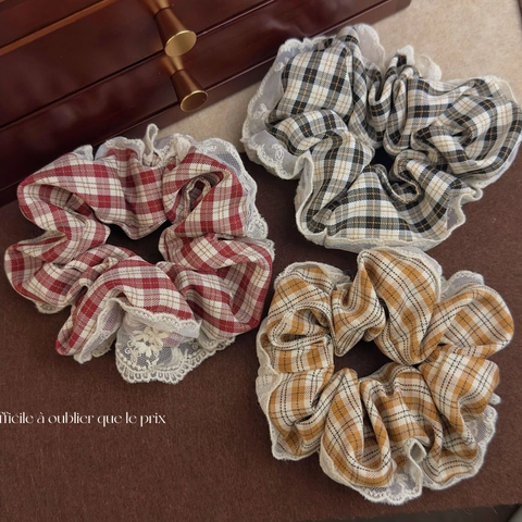 Coleteros de Encaje Vichy Vintage Francés Gomas para el Pelo Elásticas de Tela a Cuadros Accesorios para el Cabello Dulces y Elegantes para Mujeres Niñas