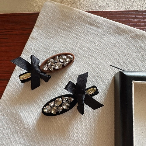 Barrette Nœud en Satin Élégante Style Coréen Avec Strass Brillants pour Femmes Pince Bec de Canard Vintage Faite à la Main