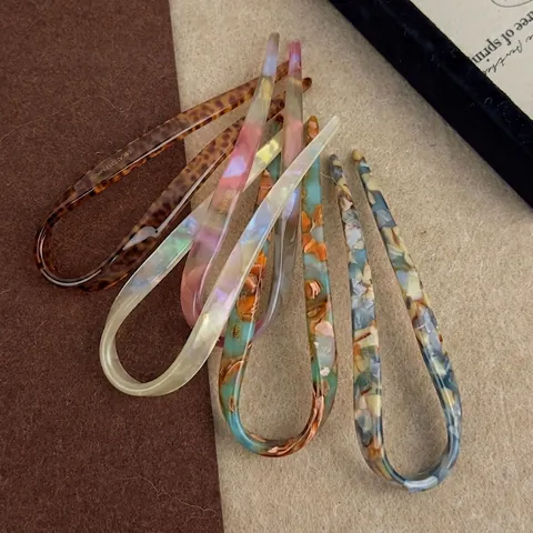 Acetate U-Shaped Hair Stick Elegant French Style Hairpin Tortoiseshell Marble Pattern Hair Fork For Women Daily Bun Styling Accessory