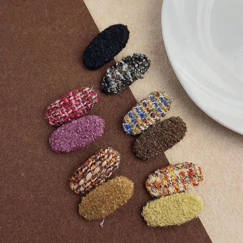 Horquillas para el Cabello Ovaladas de Cuadros Vintage Retro Bloque de Color Tela de Tweed Pinza Pico de Pato Otoño Invierno