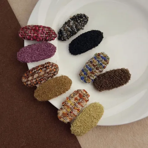 Horquillas para el Cabello Ovaladas de Cuadros Vintage Retro Bloque de Color Tela de Tweed Pinza Pico de Pato Otoño Invierno