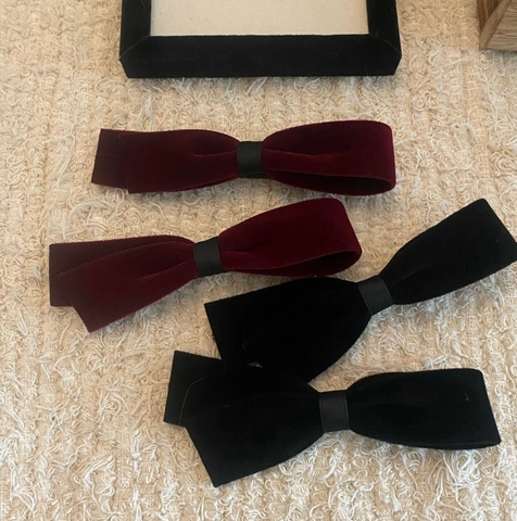 Französische Vintage Burgunder Baumwolle Samt Schleife Haarspange Für Damen Süße Elegante Band Entenschnabel Clip Kopfschmuck