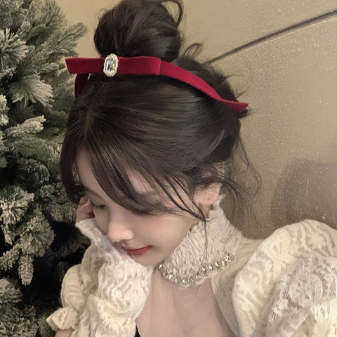 Vintage Velvet Bow Hair Clip For Women Elegant Rhinestone Central Ornament Duckbill Clip Autumn Winter Festive Hair Accessory