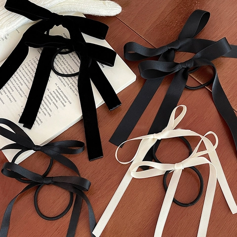 Coletero de Terciopelo y Satén con Lazo y Cinta Larga Scrunchies para Mujer Balletcore Accesorios para el Cabello