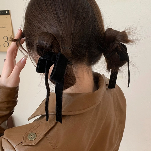 Coletero de Terciopelo y Satén con Lazo y Cinta Larga Scrunchies para Mujer Balletcore Accesorios para el Cabello
