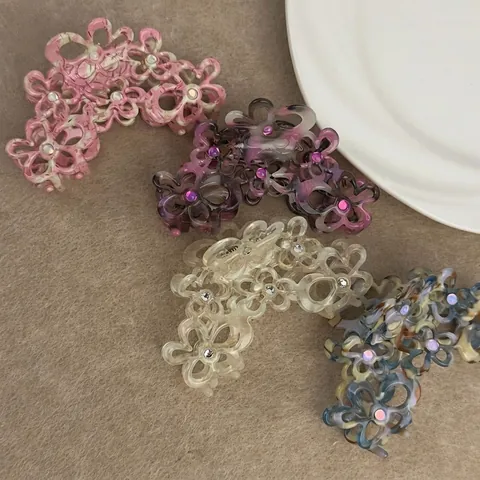 Korean Acetic Acid Flower Hair Claw Clip Elegant Hollow Garland Rhinestone Shark Clip For Women Hair Accessories Jewelry