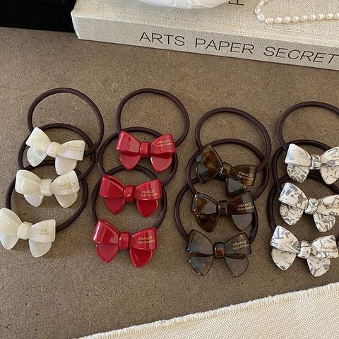 Elegant French Style Bow Hair Ties Cellulose Acetate Scrunchies High Elasticity Hair Bands For Women Hair Accessories