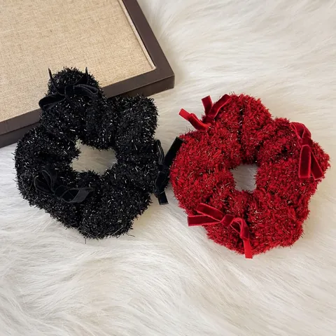 Elastico per Capelli in Tweed in Stile Francese Con Fiocco in Velluto e Filo Metallico Lucido Accessori per Capelli Donna Inverno