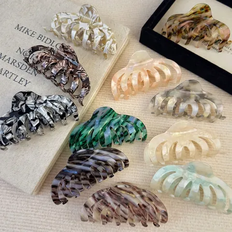 Grandi Mollette per Capelli in Acetato per Donna Texture Marmo Forti Morsetti per Capelli Irregolari Minimalista Shark Clips