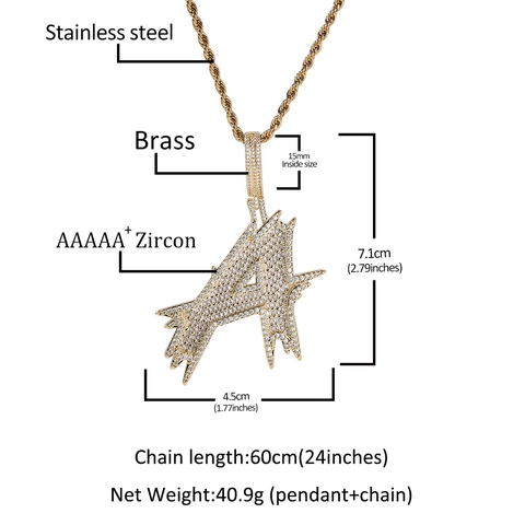 Collier Pendentif Lettre Initiale en Cuivre et Zirconia Hip Hop Pendentif Alphabet Iced Out Avec Chaîne Torsadée Pour Hommes Femmes Bijoux Streetwear