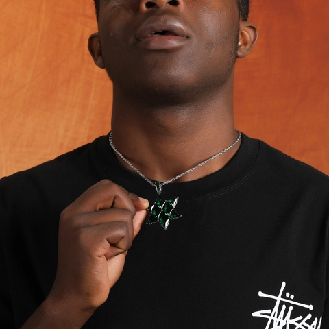 Hip Hop Gold Plated Copper Hexagram Star Of David Pendant Necklace With Zirconia Green Stone Rope Chain Men Jewelry