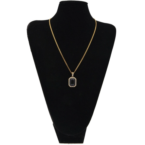 Men's Hip Hop Gold Silver Plated Rectangle Artificial Gemstone Pendant Necklace Alloy Rhinestone Inlaid Rope Cuban Chain Jewelry