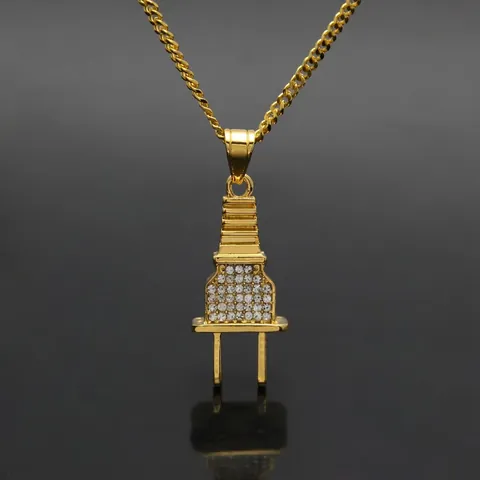 Hip Hop Netzstecker Anhänger Halskette Legierung Strass Eingelegt Gold Silber Panzerkette Streetwear Schmuck Für Damen Herren