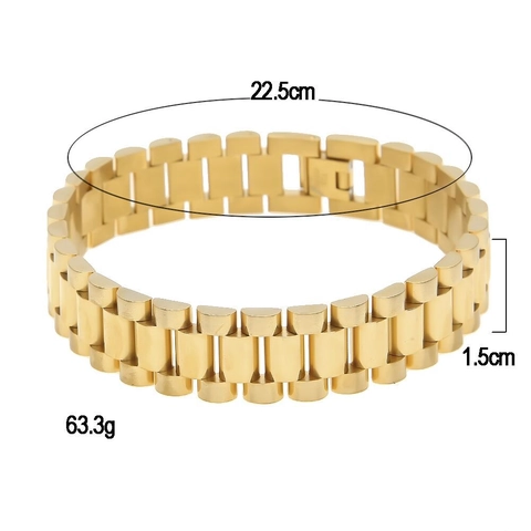 Herren Hip Hop Edelstahl Uhrenarmband Armband Punk Massiv Metallkette Schmuck Gold Silber Plattiert Mode Accessoire