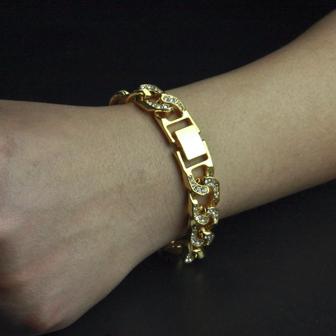 Lussuoso Bracciale Hip Hop in Lega con Strass Cuban Link per Uomo Donna Iced Out Miami Curb Chain Gioielli Streetwear