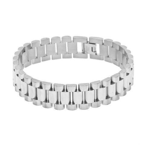 Herren Hip Hop Edelstahl Uhrenarmband Armband Punk Massiv Metallkette Schmuck Gold Silber Plattiert Mode Accessoire