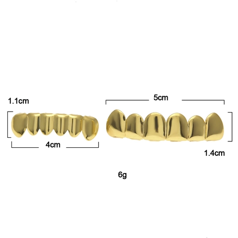 Hip Hop Gold Plated Copper Teeth Grillz Set For Men Women Punk Mirror Polished Dental Teeth Caps Mouth Jewelry Party Accessories