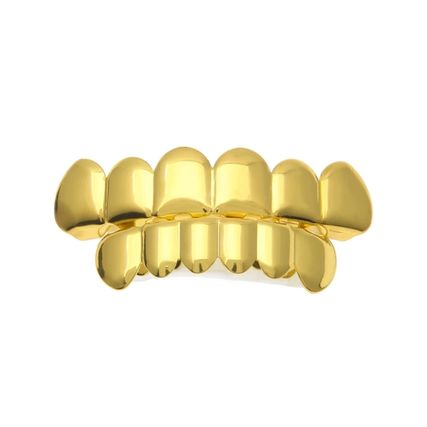 Hip Hop Gold Plated Copper Teeth Grillz Set For Men Women Punk Mirror Polished Dental Teeth Caps Mouth Jewelry Party Accessories