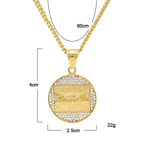 Collar de Pendiente La Última Cena Hip Hop Color Dorado Acero Inoxidable Joyería Religiosa Redonda Con Cadena Eslabones 3mm