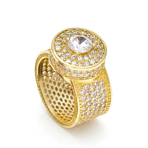 Anello da Uomo Hip Hop Circolare in Zirconia Rame Placcato Oro Argento Iced Out Pavé Strass Anello Gioielli