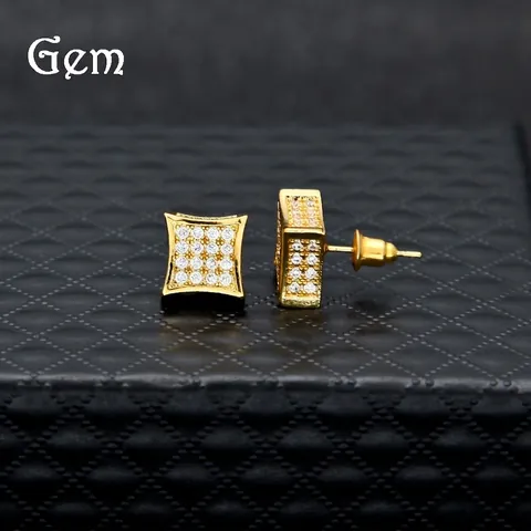 Hip Hop Square Copper Zirconia Stud Earrings For Men Women Iced Out Bling Geometric Earrings Steel Post Fashion Jewelry