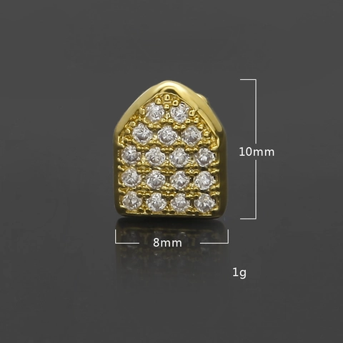 Hip Hop Enkele Tand Grillz Schildvorm Pavé Zirkoon Koper Goud Zilver Verguld Zahnschmuck Mode Lichaamssieraden Accessoires Voor Mannen Vrouwen