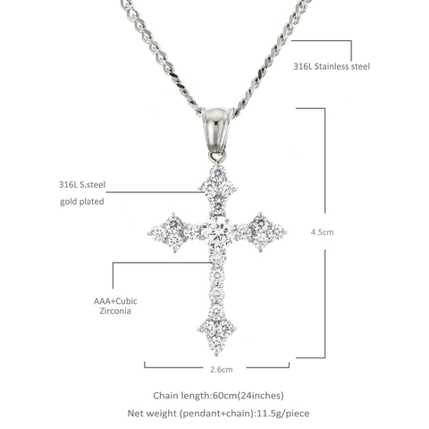 Collana con Pendente a Croce in Acciaio Inossidabile Hip Hop AAA Zirconia Cubica Incrostata Gioielli Per Uomo Regalo