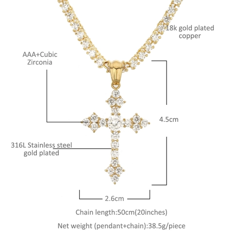 Collana con Pendente a Croce in Acciaio Inossidabile Hip Hop AAA Zirconia Cubica Incrostata Gioielli Per Uomo Regalo