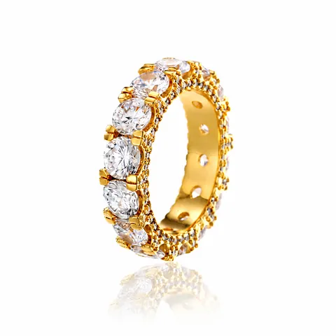 Anello da Uomo Hip Hop in Rame Placcato Oro 18K AAA Zirconia Eternity Band Gioielli di Moda Personalizzati