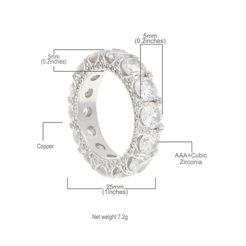 Anello da Uomo Hip Hop in Rame Placcato Oro 18K AAA Zirconia Eternity Band Gioielli di Moda Personalizzati