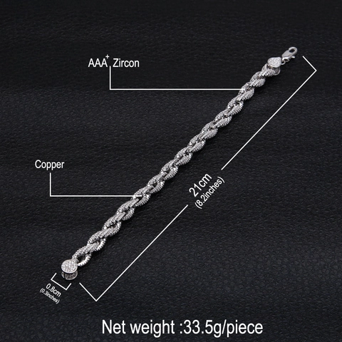 Hip Hop Iced Out Rope Chain Armband Voor Mannen Vrouwen Koper Zirconia Gevlochten Schakelarmband Met Hartsluiting Sieraden Cadeau