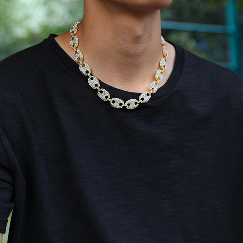 Collana Hip Hop Mariner Link Chicco di Caffè in Lega con Strass Catena Iced Out Moda Placcata Oro Argento Gioielli Accessorio