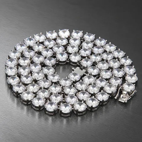 Mens Hip Hop Copper Tennis Chain Necklace Single Row Round Zirconia Inlaid Iced Out Bling Personality Jewelry Gift