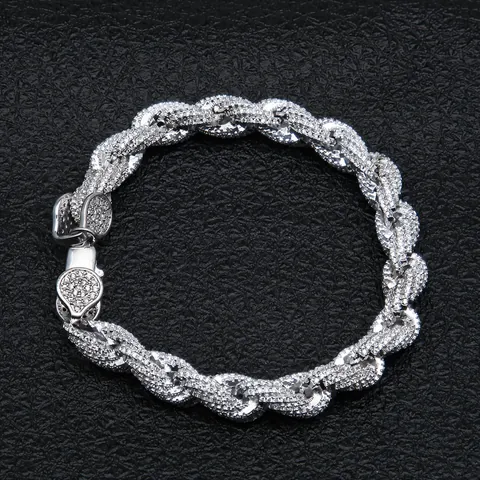 Hip Hop Iced Out Rope Chain Armband Voor Mannen Vrouwen Koper Zirconia Gevlochten Schakelarmband Met Hartsluiting Sieraden Cadeau