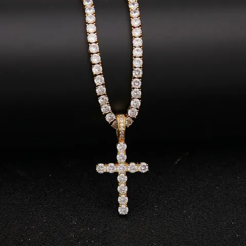 Hip Hop Iced Out Croce Ciondolo Collana Rame Zirconia Street Punk Stile Uomo Moda Gioielli Accessori Set Regalo