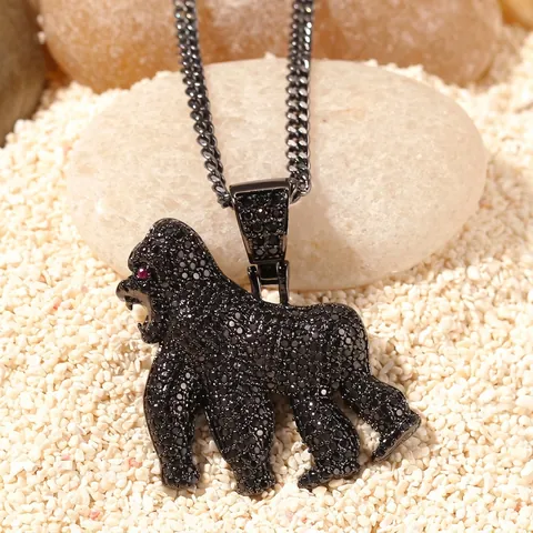 Collana con Pendente a Forma di Gorilla Ruggente Hip Hop per Uomo Donna con Zirconia Iced Out Collana Animale Placcata Oro 14K Gioielli in Rame