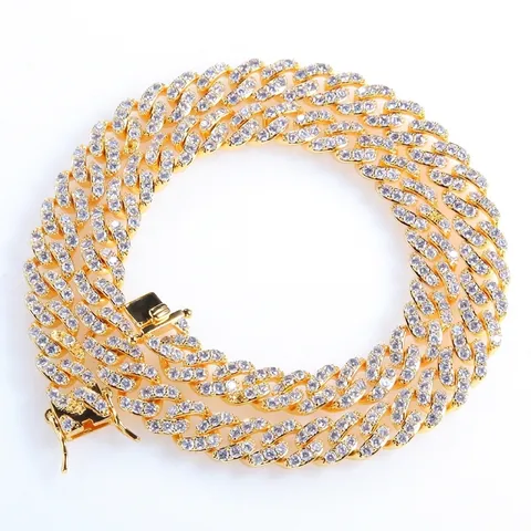 Hip Hop Copper Iced Out Cuban Link Chain Necklace Bracelet For Men Women Zirconia Inlaid Gold Silver Jewelry Party Accessories