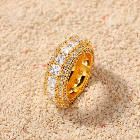 Lussuoso Anello in Rame Placcato Oro Argento Con Zirconia Micro Pavé Hip Hop Moda Gioielli Per Uomo Unisex Anello Dito