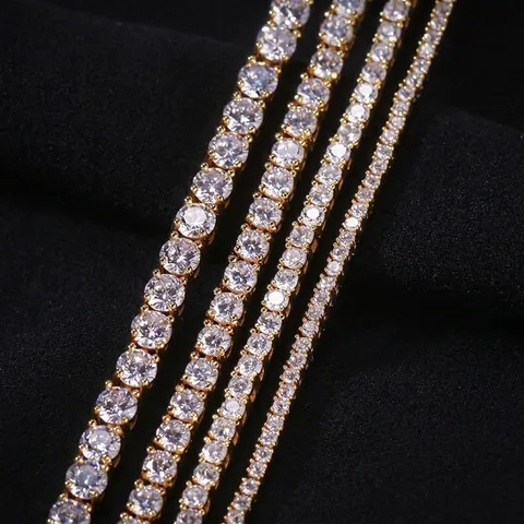 Braccialetto da Tennis Classico Hip Hop Zirconia Cubica Pietra Rotonda Oro Argento Placcato Rame Catena Braccialetto Per Uomini Donne Gioielli