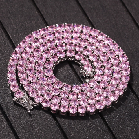 Collar de Colgante de Cruz de Ankh de Cobre con Circón Rosa Hip Hop Cadena de Tenis Chapada en Oro Plata para Hombre Mujer Joyería