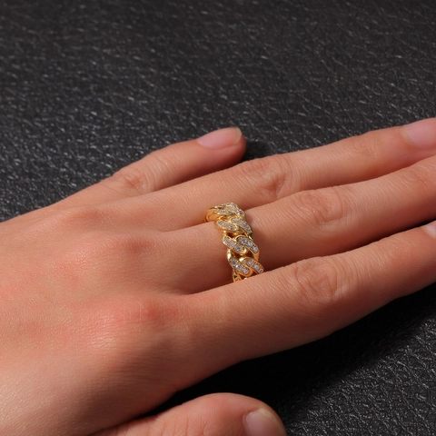Anello Maglia Cubana Hip Hop Iced Out 8mm Rame Placcato Oro Argento Zirconia Gioielli Rap Moda Anello per Uomo Donna