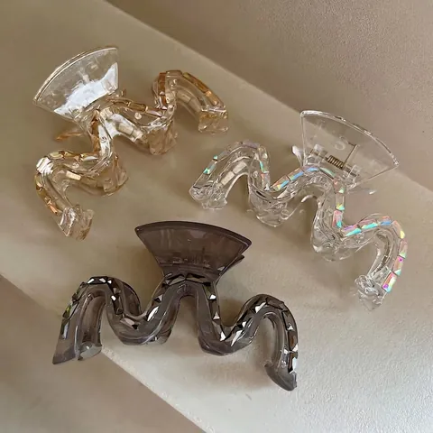 Bling Strass Wellenförmige Haarkralle Groß Acryl Haarklammer Stilvoller Minimalistischer Haarschmuck Für Damen Mädchen
