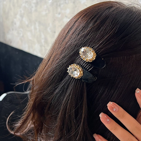 Fermaglio per Capelli Vintage Ovale con Strass in Lega di Cristallo a Becco d'Anatra Donna Accessori per Capelli Stile Coreano