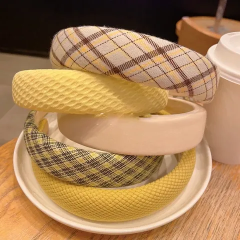 Süßes Gepolstertes Waffel Karo Haarband Hoher Kopf Schwamm Stirnband Für Damen Handgefertigt Mode Haar Zubehör