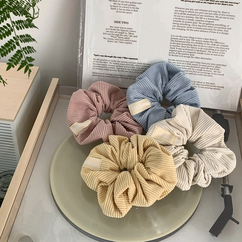 Women Sweet Corduroy Ribbed Hair Scrunchies Cream Color Large Intestine Hair Ring Solid Elastic Hair Band Accessories