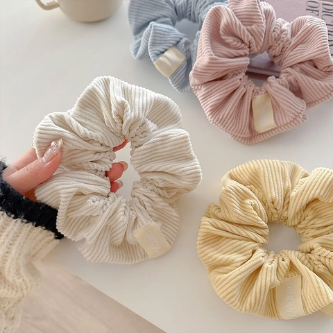 Women Sweet Corduroy Ribbed Hair Scrunchies Cream Color Large Intestine Hair Ring Solid Elastic Hair Band Accessories