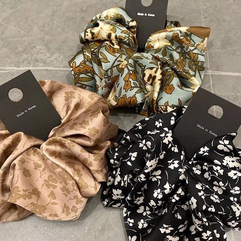 Scrunchie in Raso con Stampa Floreale Vintage Francese Grandi Elastici per Capelli Eleganti Accessori per Capelli Donna Ragazza