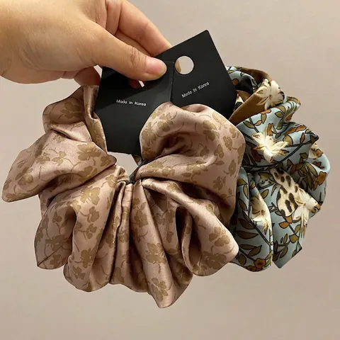 Scrunchie in Raso con Stampa Floreale Vintage Francese Grandi Elastici per Capelli Eleganti Accessori per Capelli Donna Ragazza